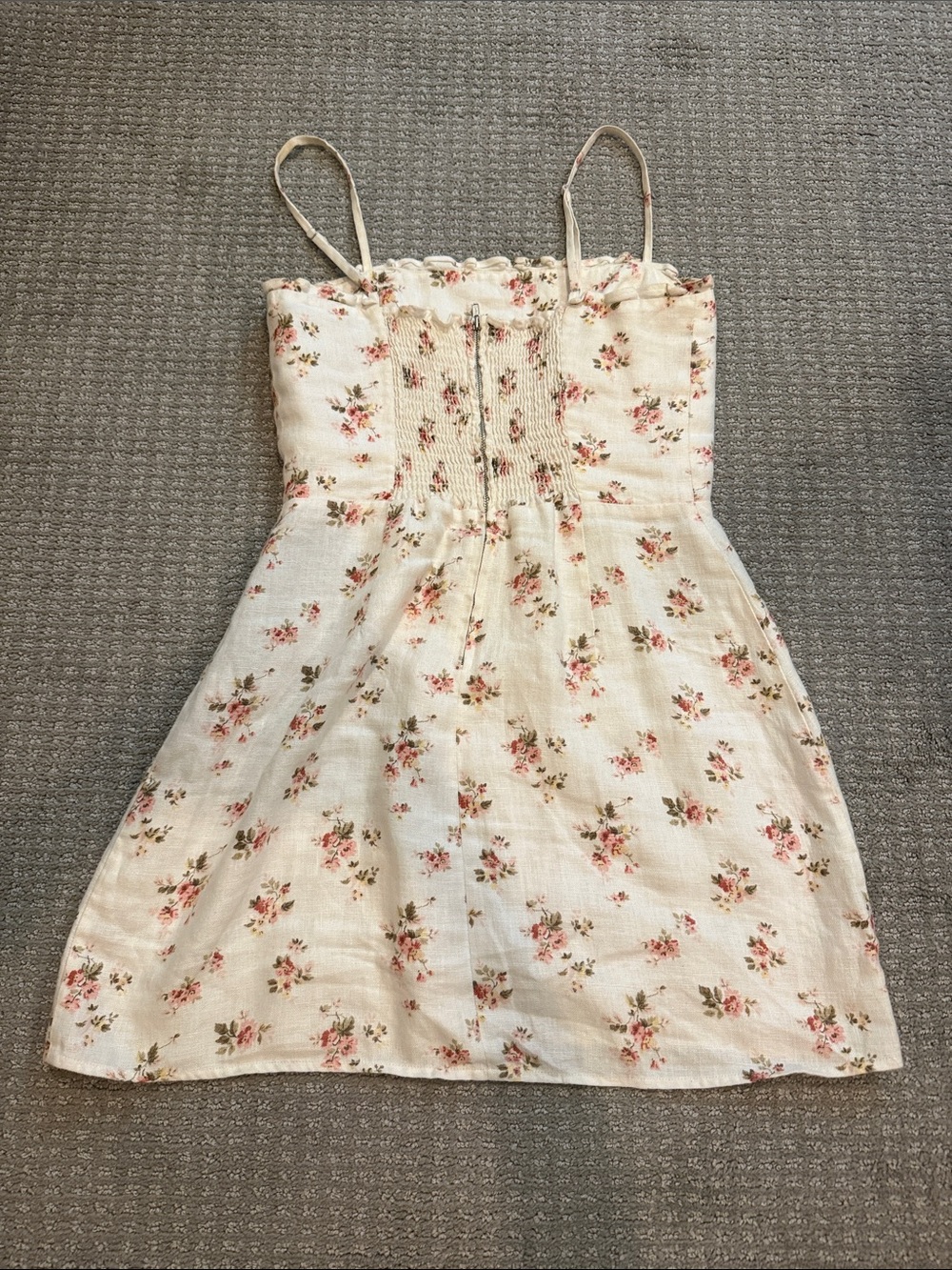 Reformation Cream Linen Mini Dress with Pink Rose Print - Picture 3 of 3